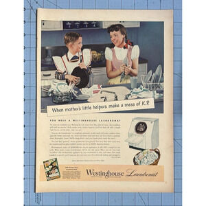 1945 Vintage WW 2 Print Ad Mom Needs a Westinghouse Laundromat